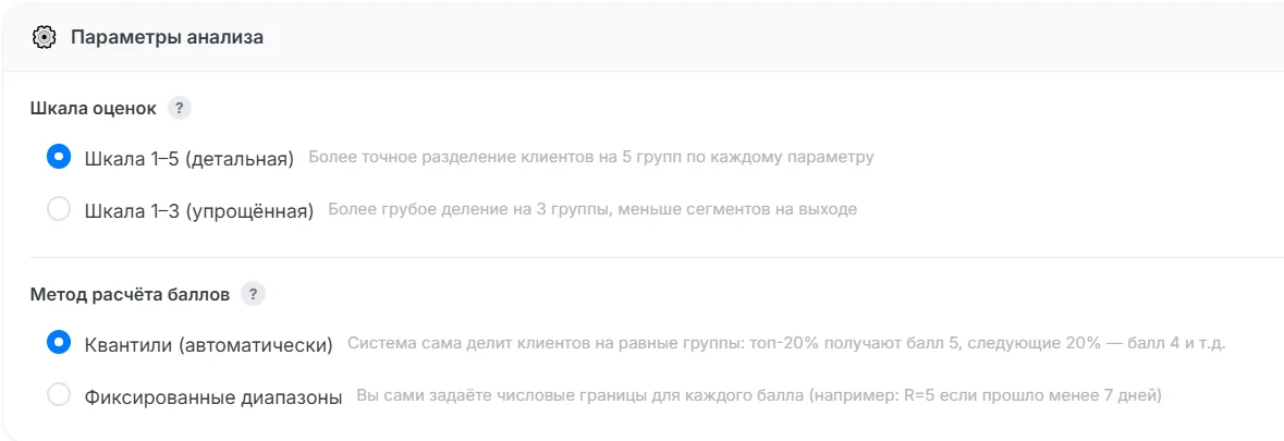 Параметры анализа